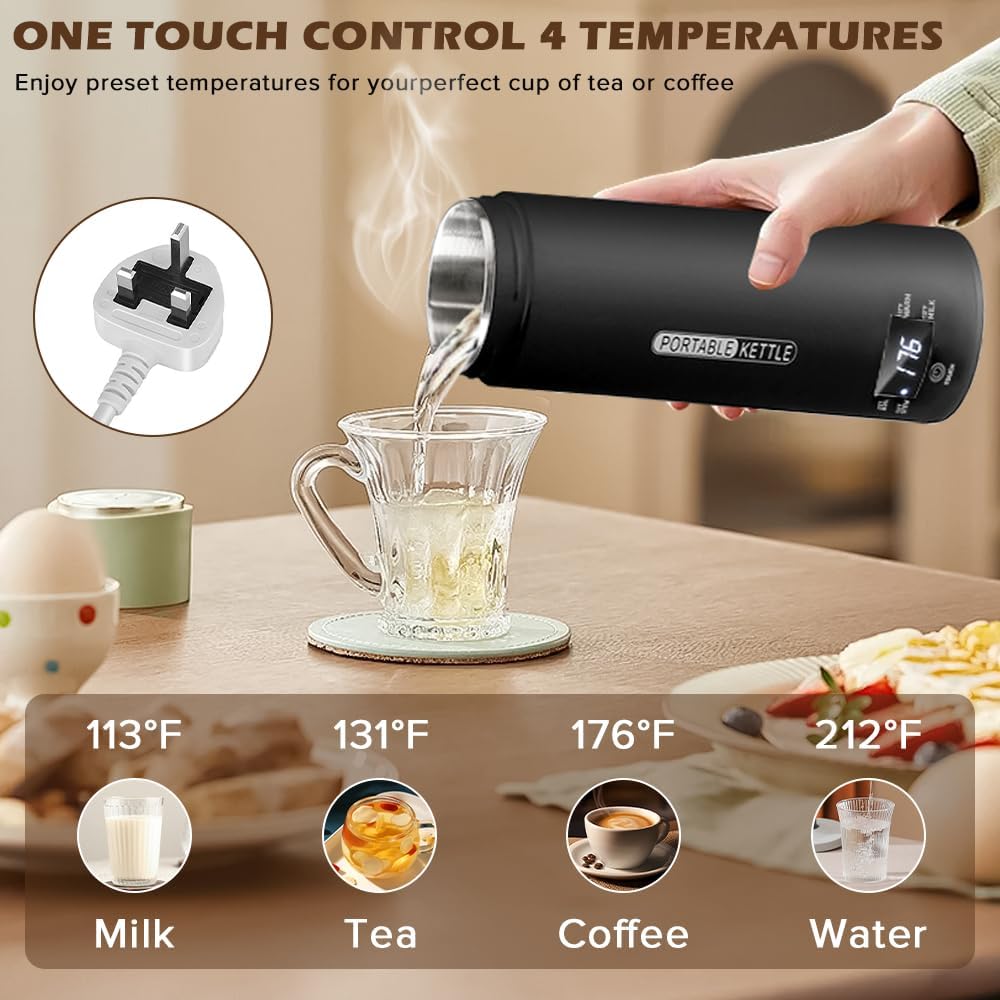 Portable travel Electric Kettle For Tea Coffee 500ml With 4 Temperature Control