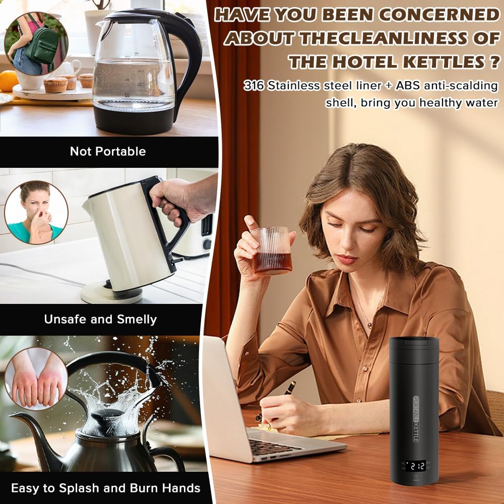 Portable travel Electric Kettle For Tea Coffee 500ml With 4 Temperature Control